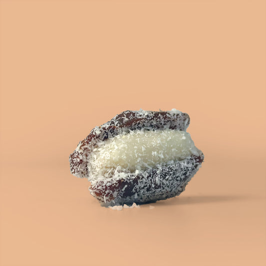 Dates with almond paste filling & coconut topping